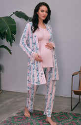 Floral Patterned Maternity Pajama Set with Robe