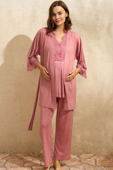 WOMEN'S VISCOSE MATERNITY NURSING LACE GOWN T-SHIRT & PANTS 3 PIECES SET