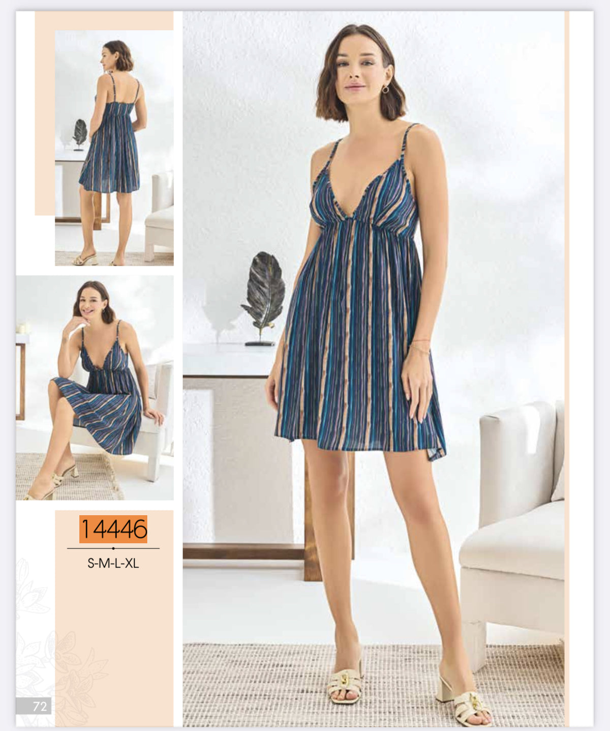 Sevim & Gizzey Blue Striped Nightgown with Half Sleeves-14446