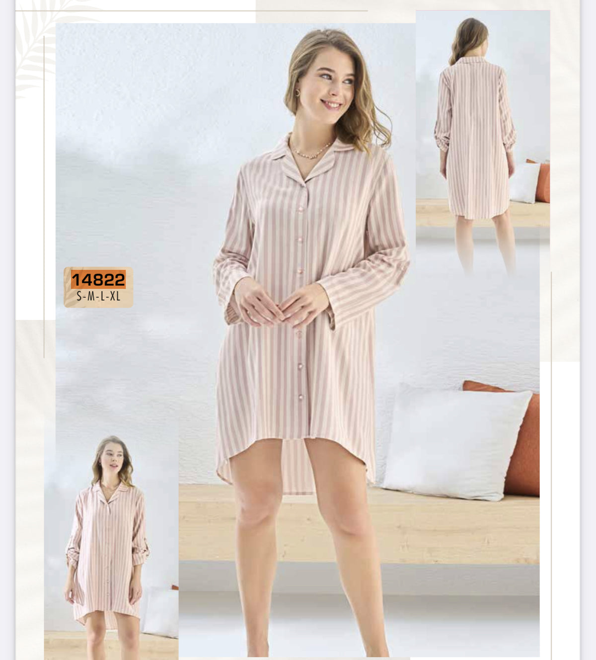 Sevim & Gizzey Striped Women's Nightgown-14822