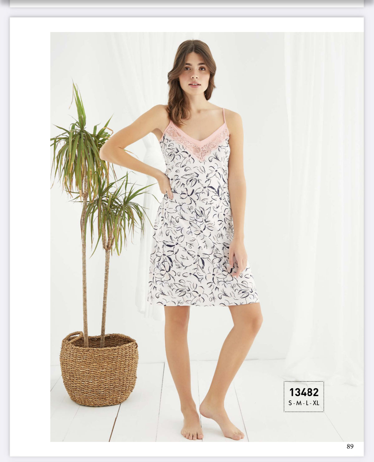 Sevim Women's Lace Thin Strap Nightgown-13482