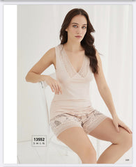 Sevim Women's Lace Detailed V-Neck Shorts Set-13552