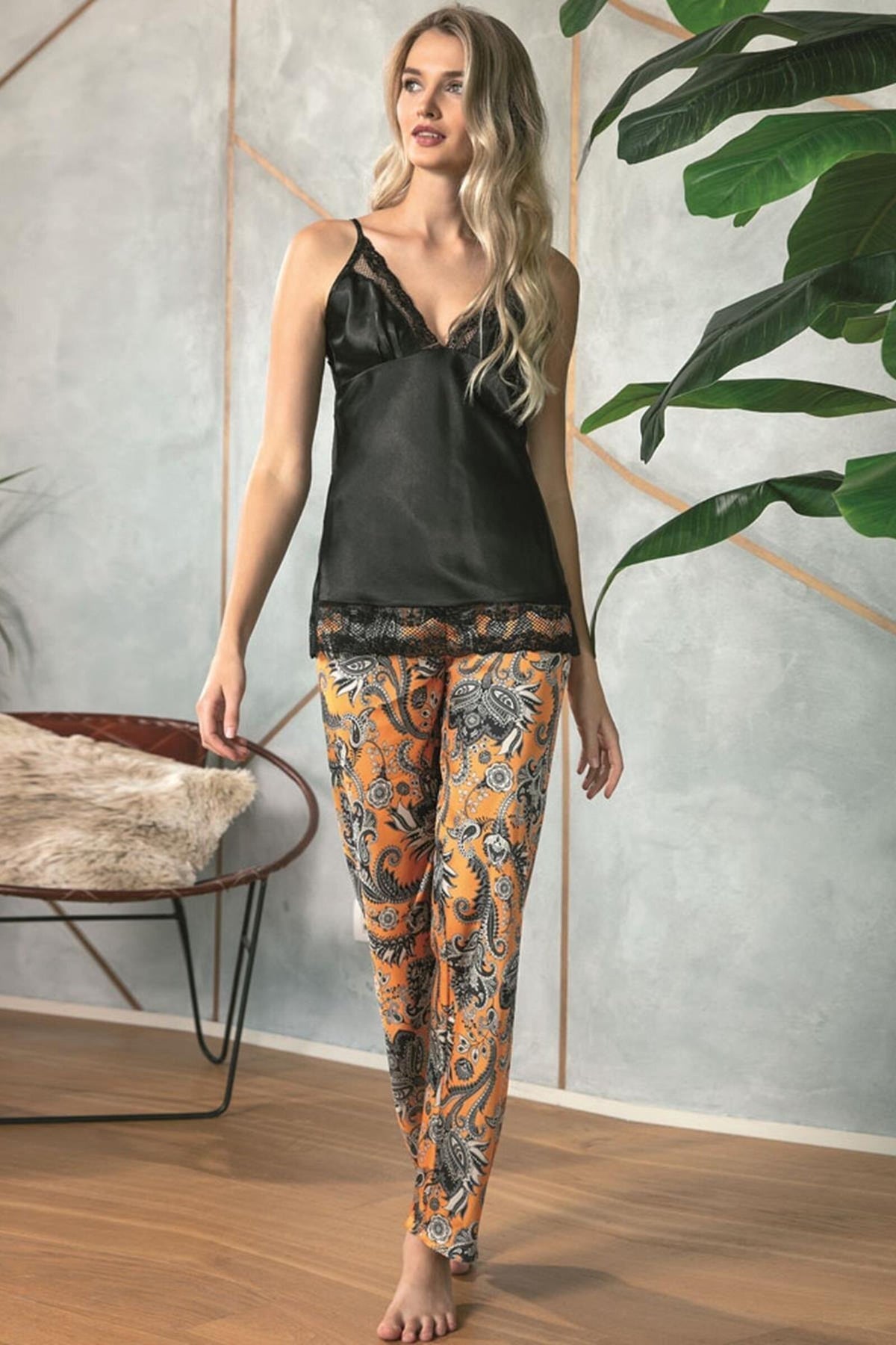 Anil Women’s Satin Pajamas Set with Robe - 5621