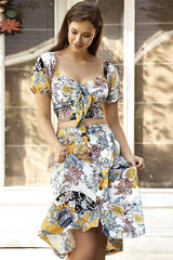 Anil Off-Shoulder Floral Bustier & Buttoned Skirt Set - 9658