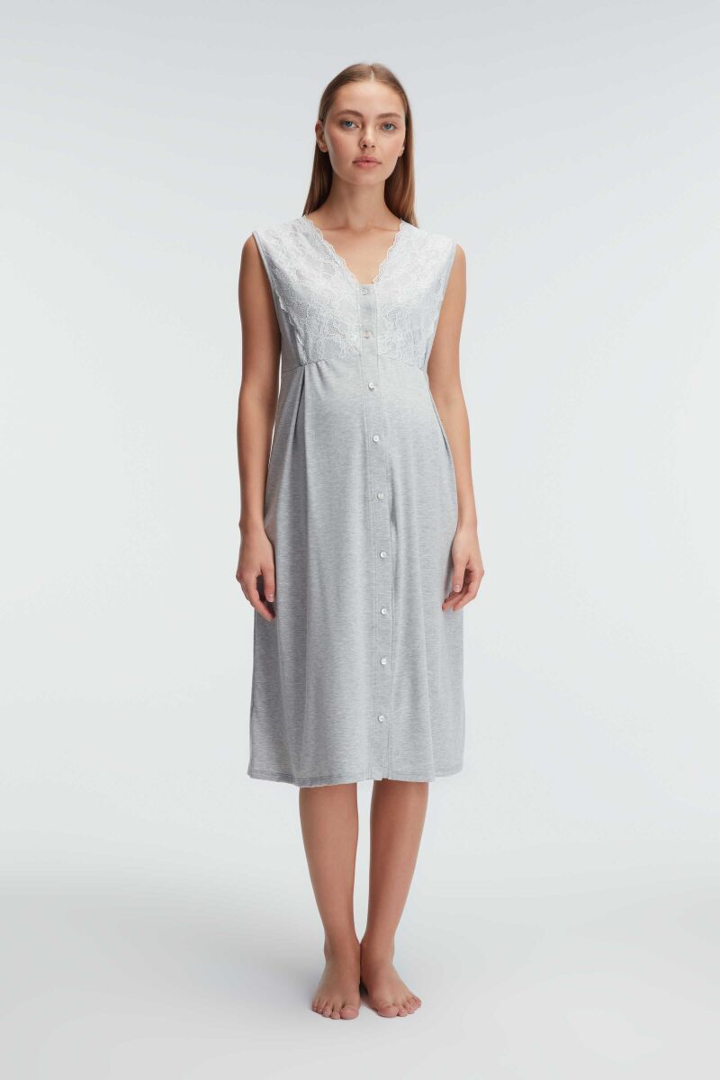 Anil Thick Strap V-Neck Summer Lace Maternity Nightgown & Dressing Gown - 11309