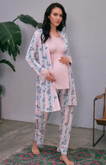 Floral Patterned Maternity Pajama Set with Robe