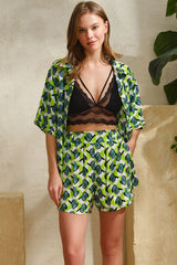 Women's Short Sleeve Shirt, Bralet & Shorts Set