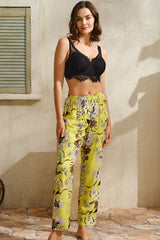 WOMEN'S WOVEN VISCOSE FLOWER PRINTED LACE GOWN WIRE NON-PUSH UP BUSTIER & PANTS 3 PIECES SET