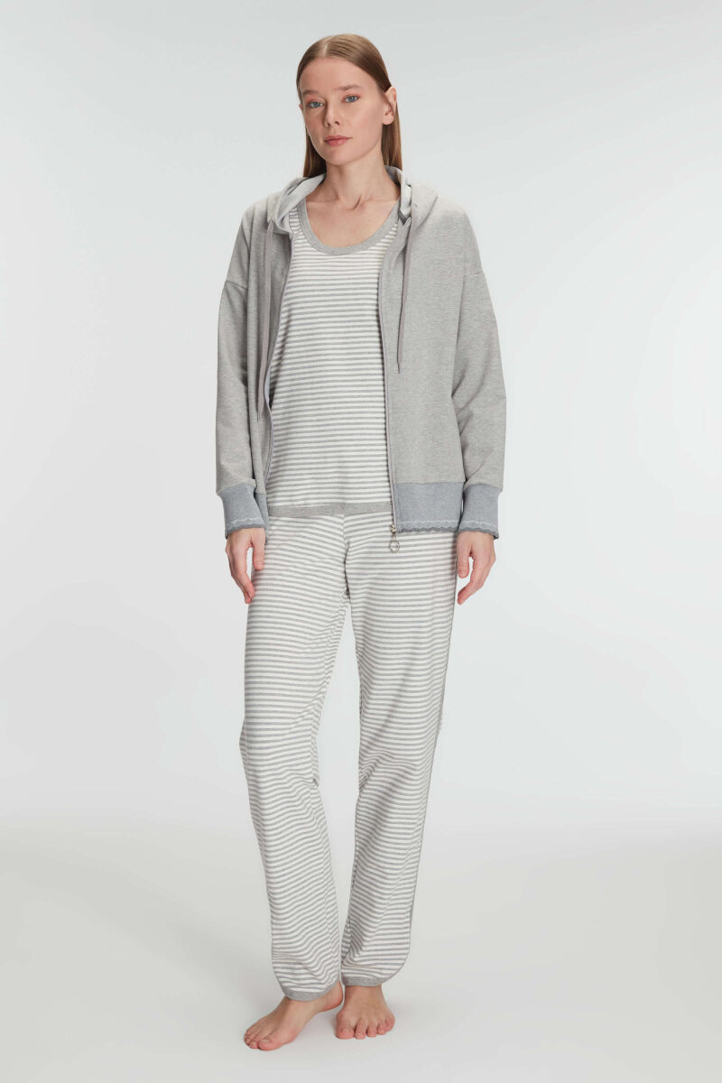 Anil Stylish Cotton Long Sleeve Pajama Set with Zippered Sweatshirt 