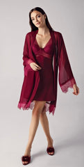 Perin Satin Nightgown Set 4 Pcs with Dentel