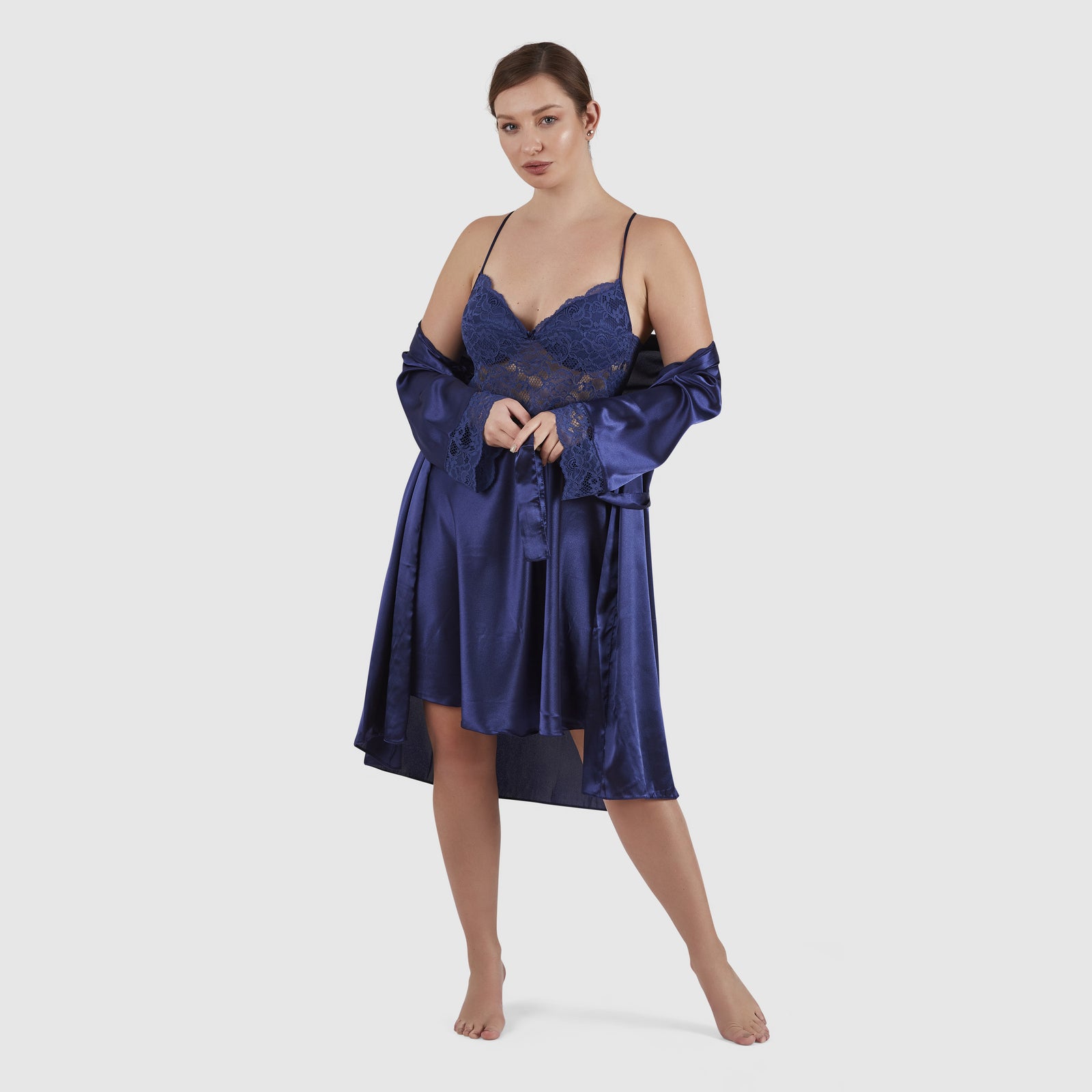 Pierre Cardin Satin Lace Nightgown and Dressing Gown Set 