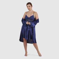 Pierre Cardin Satin Lace Nightgown and Dressing Gown Set 