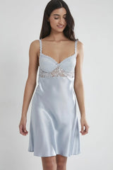 Pierre Cardin Women's Satin Lace Nightgown light blue 