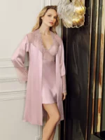 PERIN lace Robe and Nightgown Set-4018