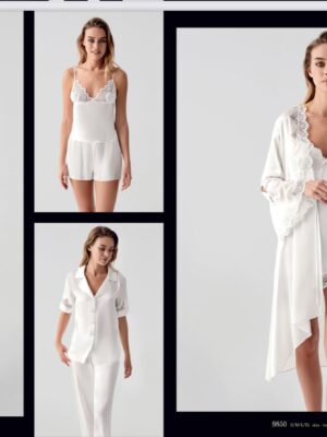 PERIN 6-Piece Satin Short Dressing Gown and Nightgown Set - 9850